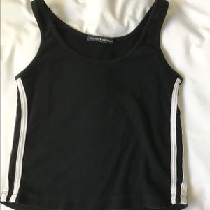 cropped black tank top with white side stripes